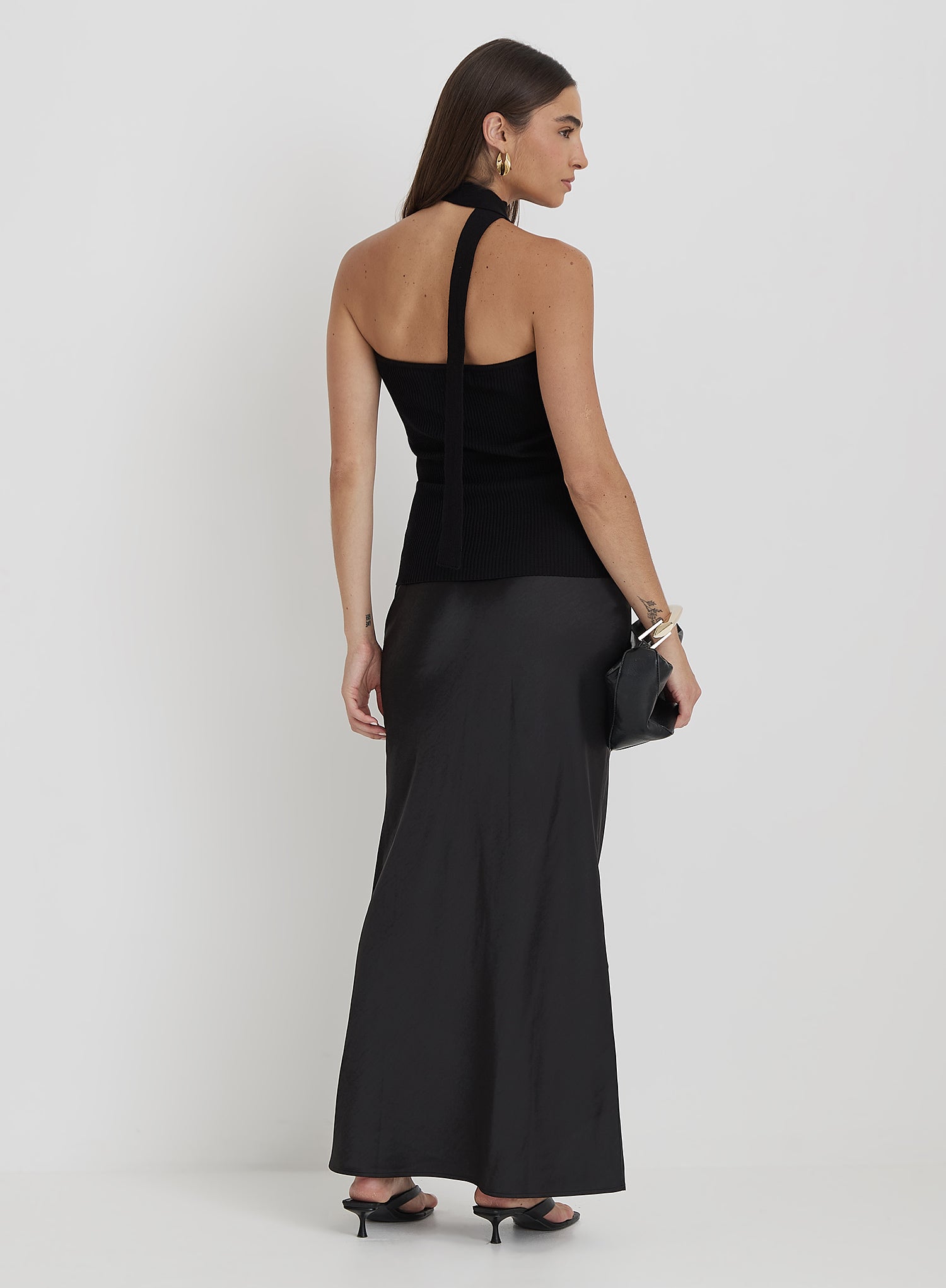 Black Ribbed Knit Bandeau Scarf Top